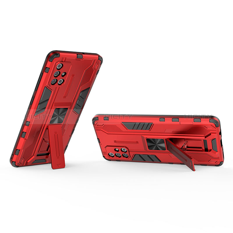 Coque Contour Silicone et Plastique Housse Etui Mat avec Aimant Magnetique Support KC3 pour Samsung Galaxy A71 5G Rouge Plus