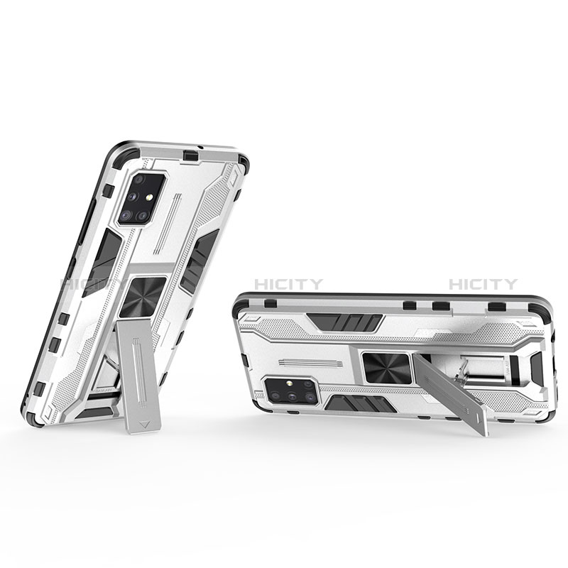 Coque Contour Silicone et Plastique Housse Etui Mat avec Aimant Magnetique Support KC3 pour Samsung Galaxy M40S Blanc Plus