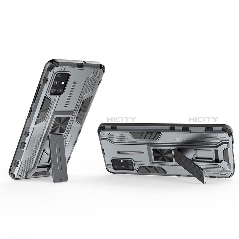 Coque Contour Silicone et Plastique Housse Etui Mat avec Aimant Magnetique Support KC3 pour Samsung Galaxy M40S Gris Plus