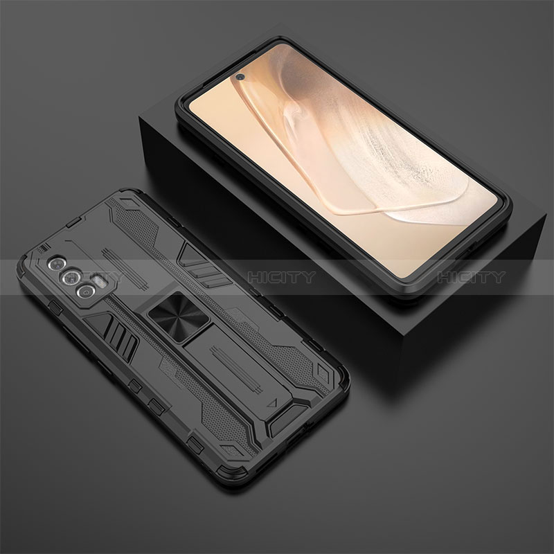 Coque Contour Silicone et Plastique Housse Etui Mat avec Aimant Magnetique Support KC3 pour Vivo iQOO 7 India 5G Noir Plus