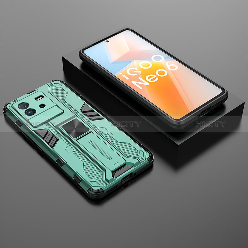 Coque Contour Silicone et Plastique Housse Etui Mat avec Aimant Magnetique Support KC3 pour Vivo iQOO Neo6 5G Plus