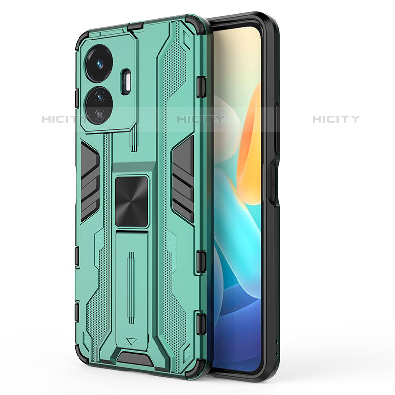 Coque Contour Silicone et Plastique Housse Etui Mat avec Aimant Magnetique Support KC3 pour Vivo iQOO Z6 Lite 5G Plus