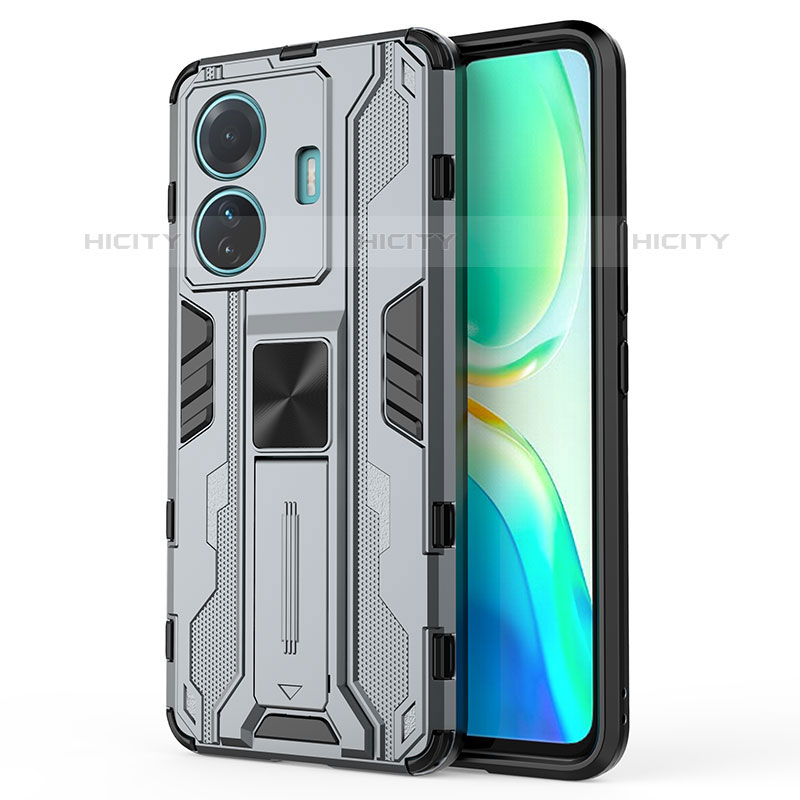 Coque Contour Silicone et Plastique Housse Etui Mat avec Aimant Magnetique Support KC3 pour Vivo iQOO Z6 Pro 5G Plus