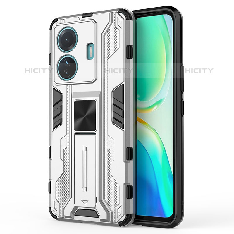 Coque Contour Silicone et Plastique Housse Etui Mat avec Aimant Magnetique Support KC3 pour Vivo iQOO Z6 Pro 5G Plus