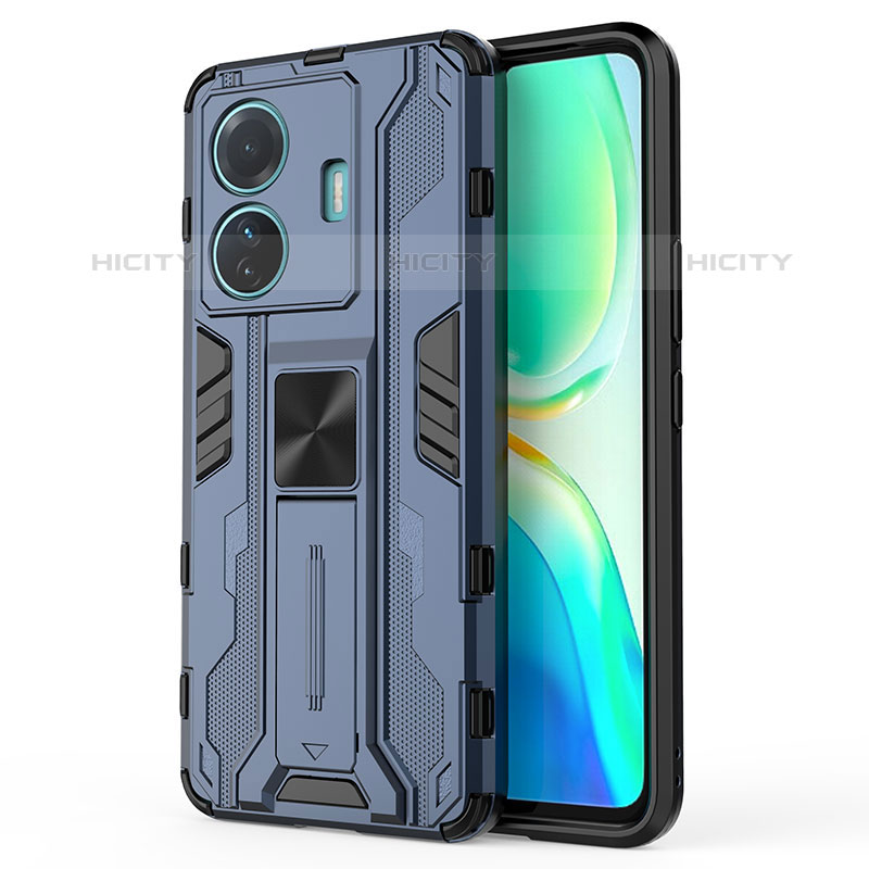 Coque Contour Silicone et Plastique Housse Etui Mat avec Aimant Magnetique Support KC3 pour Vivo iQOO Z6 Pro 5G Plus