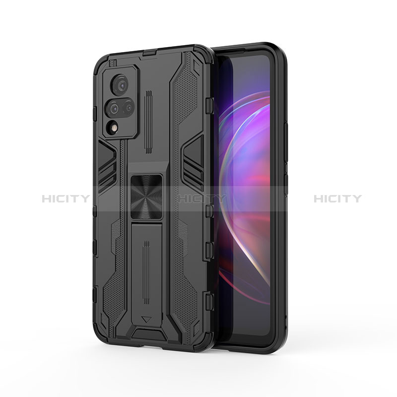 Coque Contour Silicone et Plastique Housse Etui Mat avec Aimant Magnetique Support KC3 pour Vivo V21 5G Noir Plus