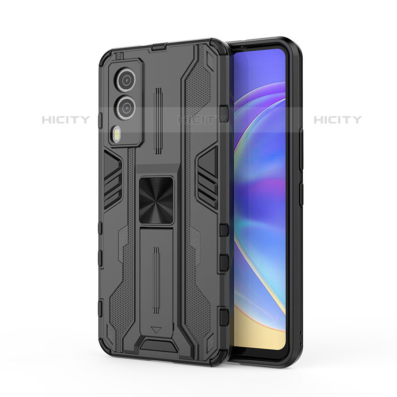 Coque Contour Silicone et Plastique Housse Etui Mat avec Aimant Magnetique Support KC3 pour Vivo V21e 5G Plus