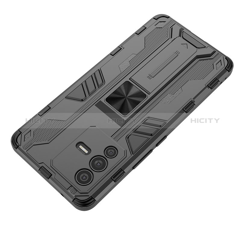 Coque Contour Silicone et Plastique Housse Etui Mat avec Aimant Magnetique Support KC3 pour Vivo V23 Pro 5G Plus