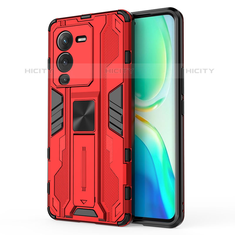 Coque Contour Silicone et Plastique Housse Etui Mat avec Aimant Magnetique Support KC3 pour Vivo V25 Pro 5G Plus