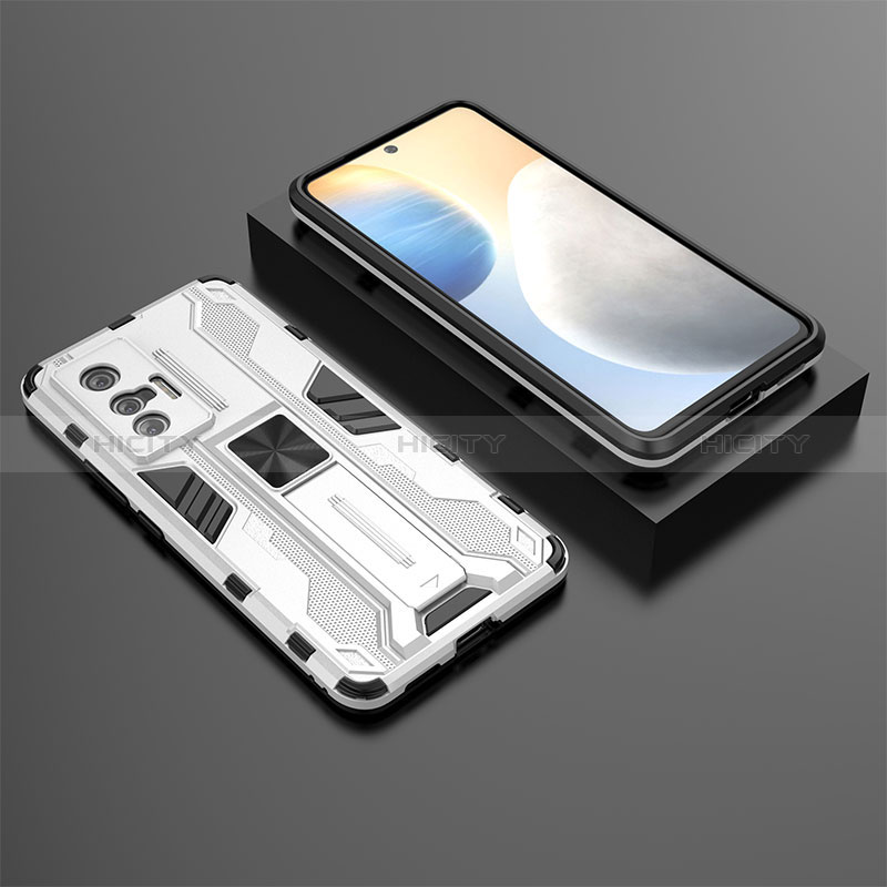 Coque Contour Silicone et Plastique Housse Etui Mat avec Aimant Magnetique Support KC3 pour Vivo X70 5G Plus