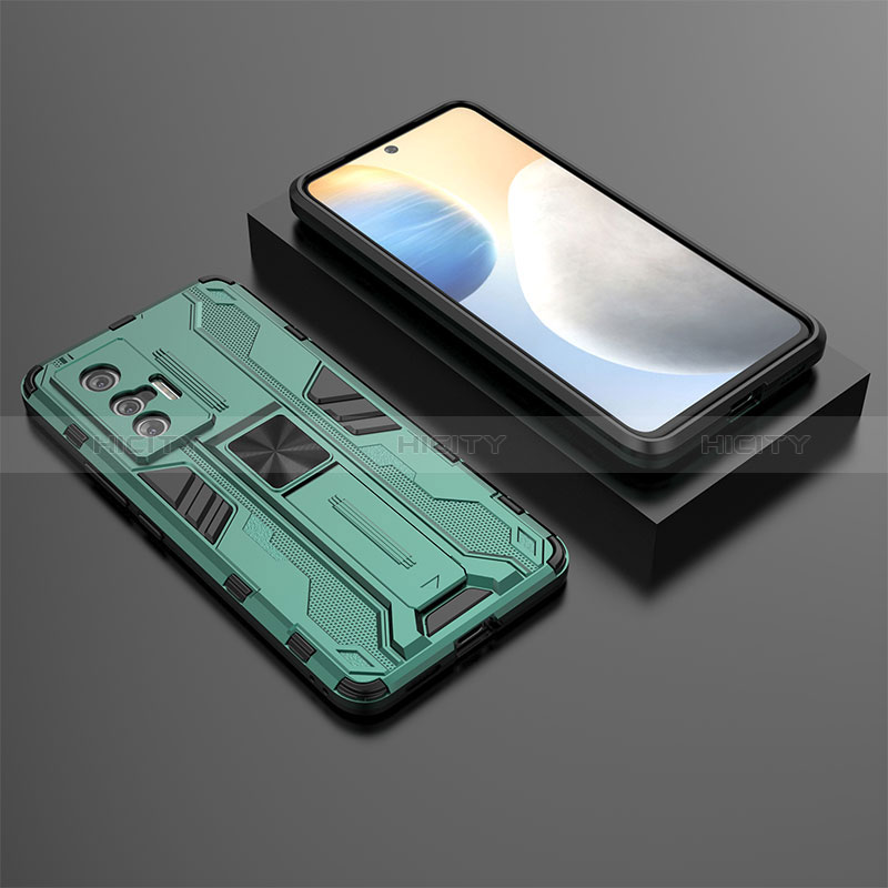 Coque Contour Silicone et Plastique Housse Etui Mat avec Aimant Magnetique Support KC3 pour Vivo X70 5G Plus