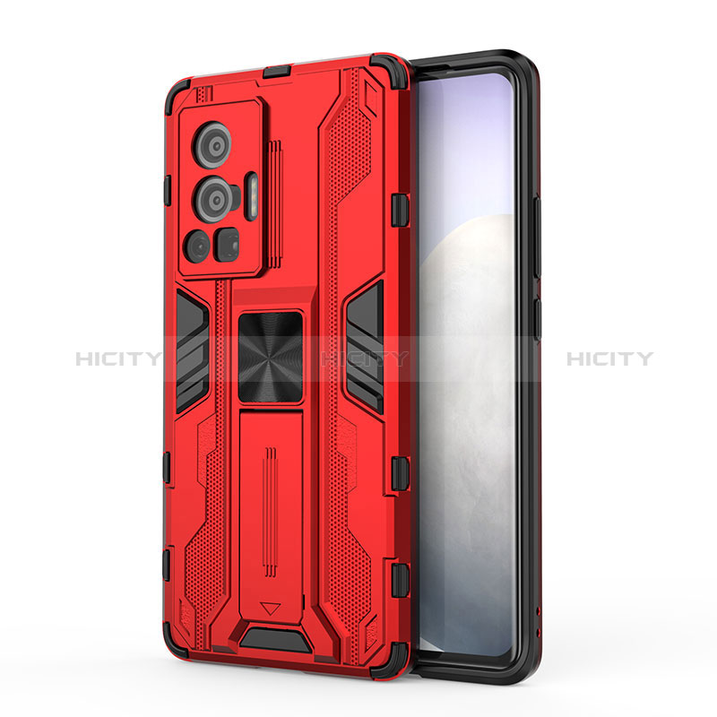 Coque Contour Silicone et Plastique Housse Etui Mat avec Aimant Magnetique Support KC3 pour Vivo X70 Pro 5G Plus