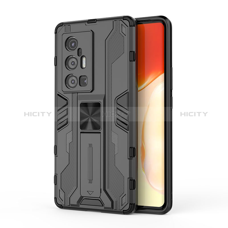 Coque Contour Silicone et Plastique Housse Etui Mat avec Aimant Magnetique Support KC3 pour Vivo X70 Pro+ Plus 5G Noir Plus