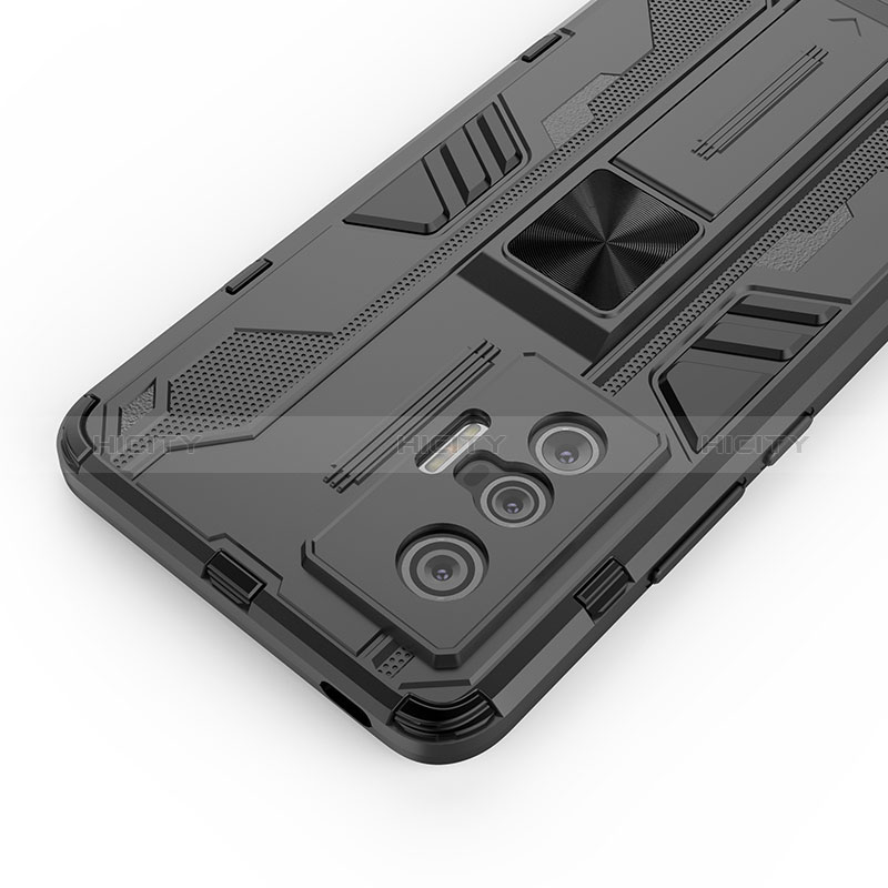 Coque Contour Silicone et Plastique Housse Etui Mat avec Aimant Magnetique Support KC3 pour Vivo X70t Plus