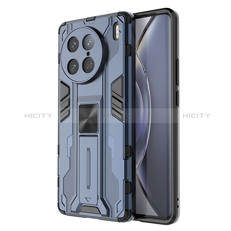 Coque Contour Silicone et Plastique Housse Etui Mat avec Aimant Magnetique Support KC3 pour Vivo X90 Pro 5G Bleu Plus