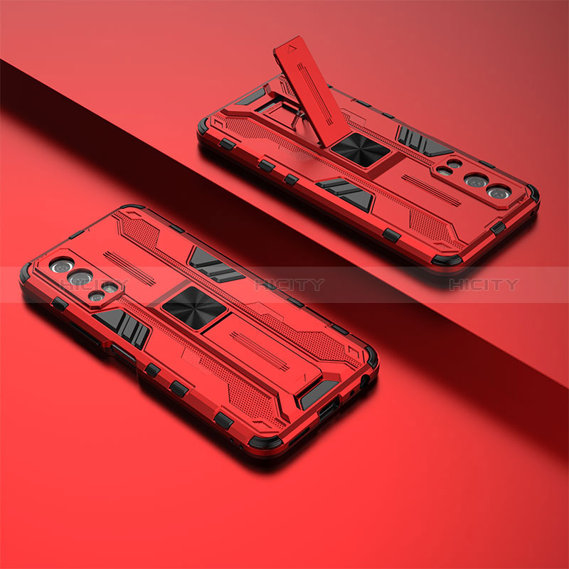 Coque Contour Silicone et Plastique Housse Etui Mat avec Aimant Magnetique Support KC3 pour Vivo Y75s 5G Rouge Plus