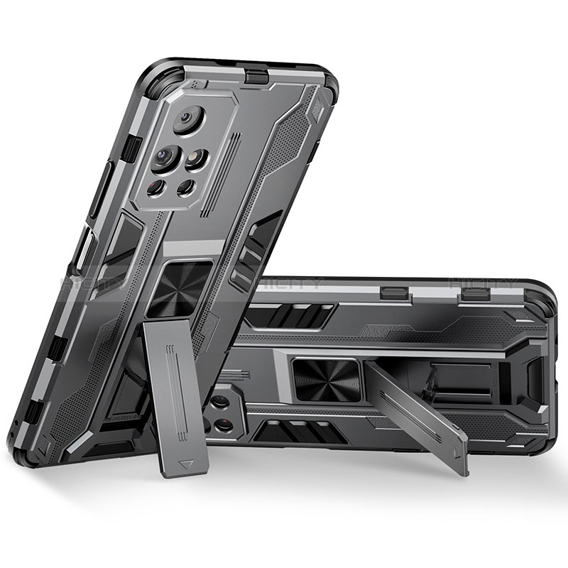 Coque Contour Silicone et Plastique Housse Etui Mat avec Aimant Magnetique Support KC3 pour Xiaomi Poco M4 Pro 5G Gris Plus