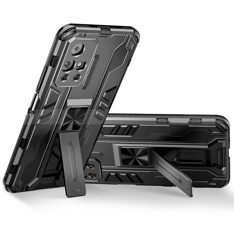 Coque Contour Silicone et Plastique Housse Etui Mat avec Aimant Magnetique Support KC3 pour Xiaomi Poco M4 Pro 5G Noir Plus