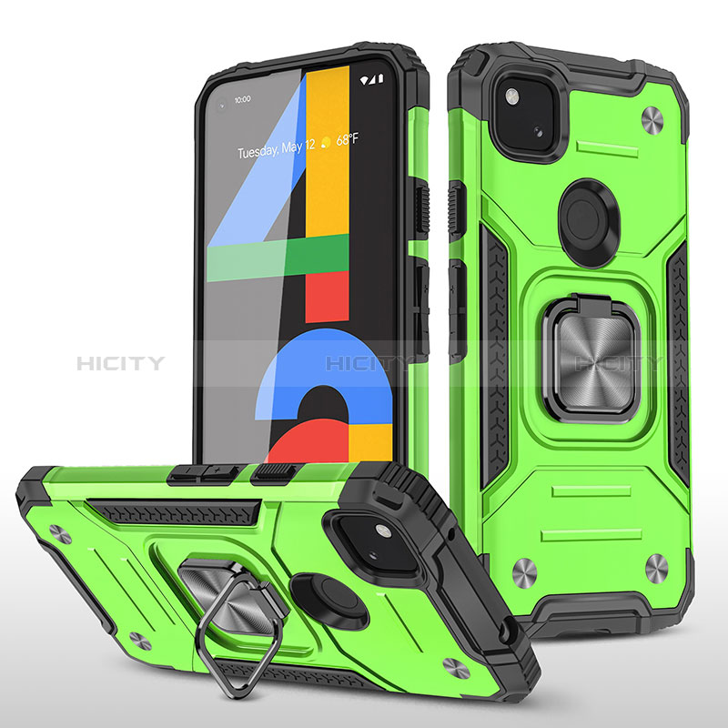 Coque Contour Silicone et Plastique Housse Etui Mat avec Aimant Magnetique Support MQ1 pour Google Pixel 4a Vert Plus