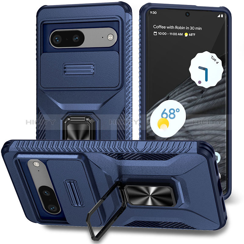 Coque Contour Silicone et Plastique Housse Etui Mat avec Aimant Magnetique Support MQ1 pour Google Pixel 7 5G Bleu Plus