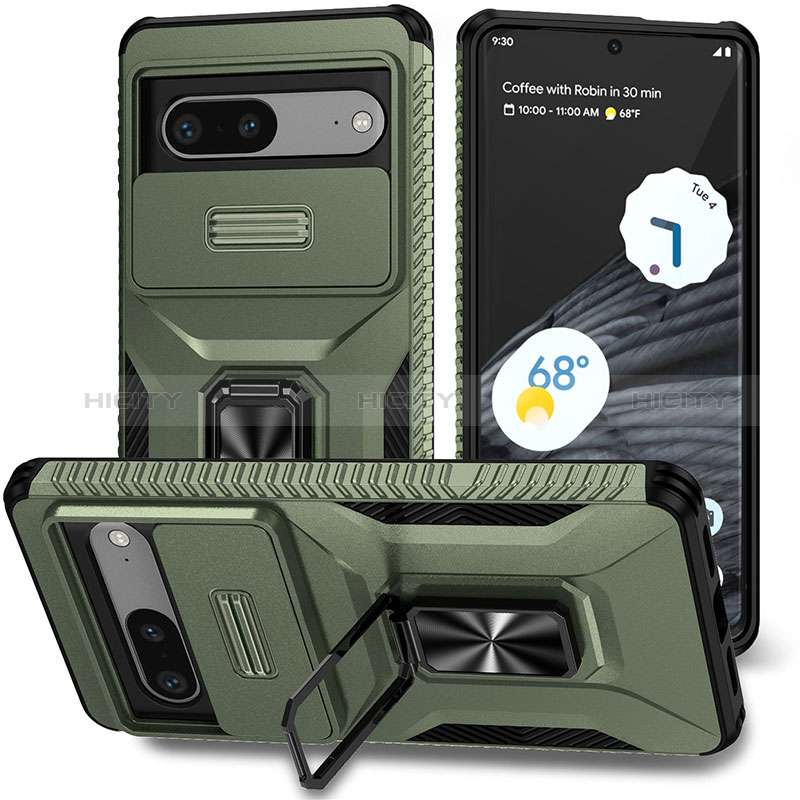 Coque Contour Silicone et Plastique Housse Etui Mat avec Aimant Magnetique Support MQ1 pour Google Pixel 7 5G Vert Plus