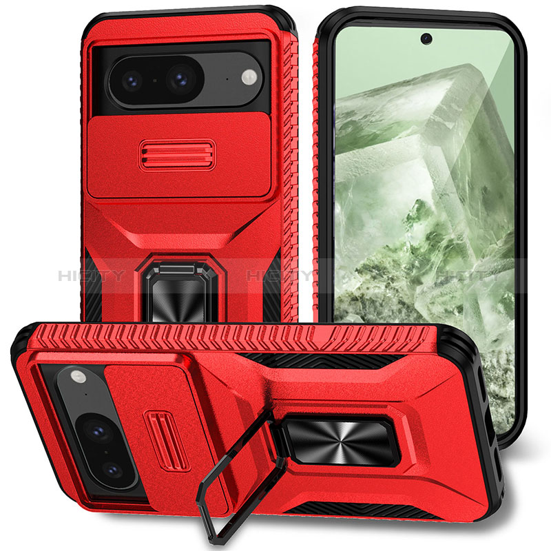 Coque Contour Silicone et Plastique Housse Etui Mat avec Aimant Magnetique Support MQ1 pour Google Pixel 8 5G Rouge Plus