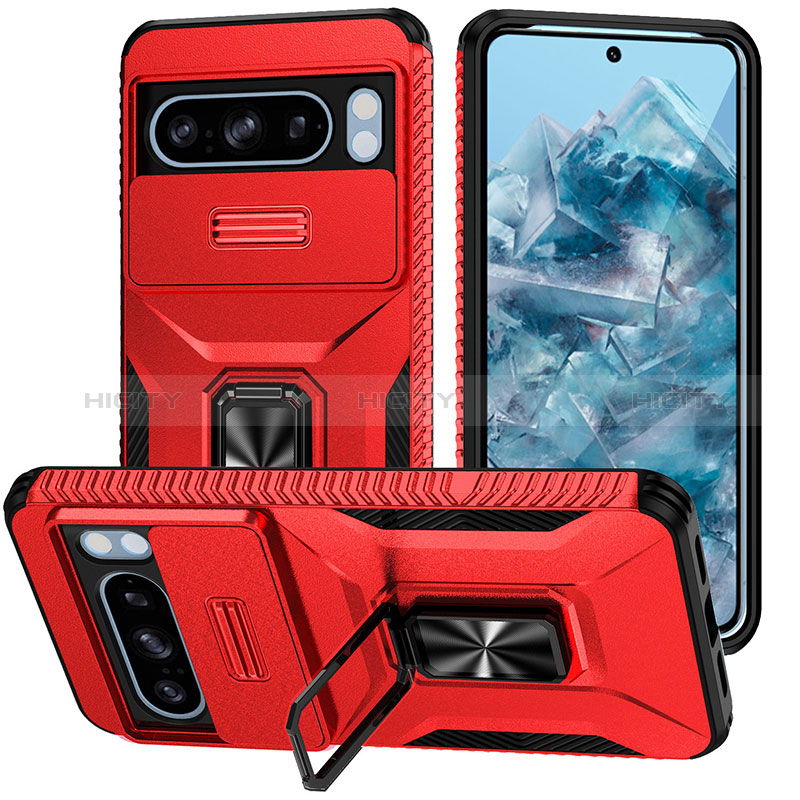 Coque Contour Silicone et Plastique Housse Etui Mat avec Aimant Magnetique Support MQ1 pour Google Pixel 8 Pro 5G Rouge Plus