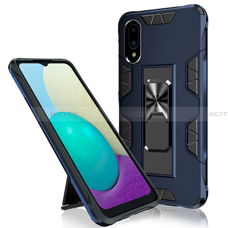 Coque Contour Silicone et Plastique Housse Etui Mat avec Aimant Magnetique Support MQ1 pour Samsung Galaxy A02 Bleu Plus