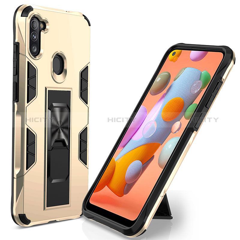 Coque Contour Silicone et Plastique Housse Etui Mat avec Aimant Magnetique Support MQ1 pour Samsung Galaxy A11 Plus