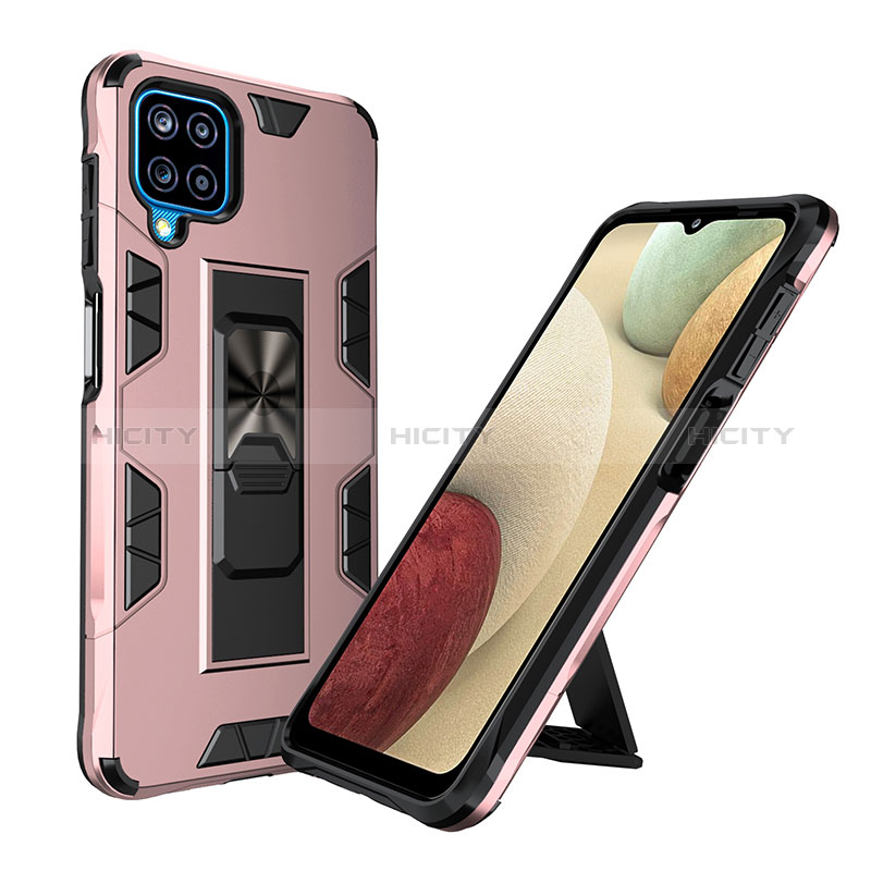 Coque Contour Silicone et Plastique Housse Etui Mat avec Aimant Magnetique Support MQ1 pour Samsung Galaxy A12 Nacho Or Rose Plus