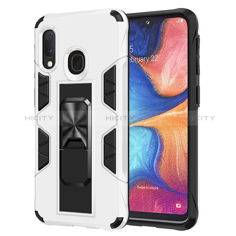 Coque Contour Silicone et Plastique Housse Etui Mat avec Aimant Magnetique Support MQ1 pour Samsung Galaxy A20e Blanc Plus