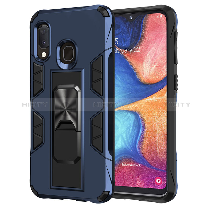 Coque Contour Silicone et Plastique Housse Etui Mat avec Aimant Magnetique Support MQ1 pour Samsung Galaxy A20e Bleu Plus