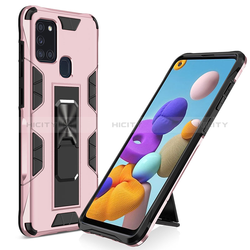 Coque Contour Silicone et Plastique Housse Etui Mat avec Aimant Magnetique Support MQ1 pour Samsung Galaxy A21s Or Rose Plus