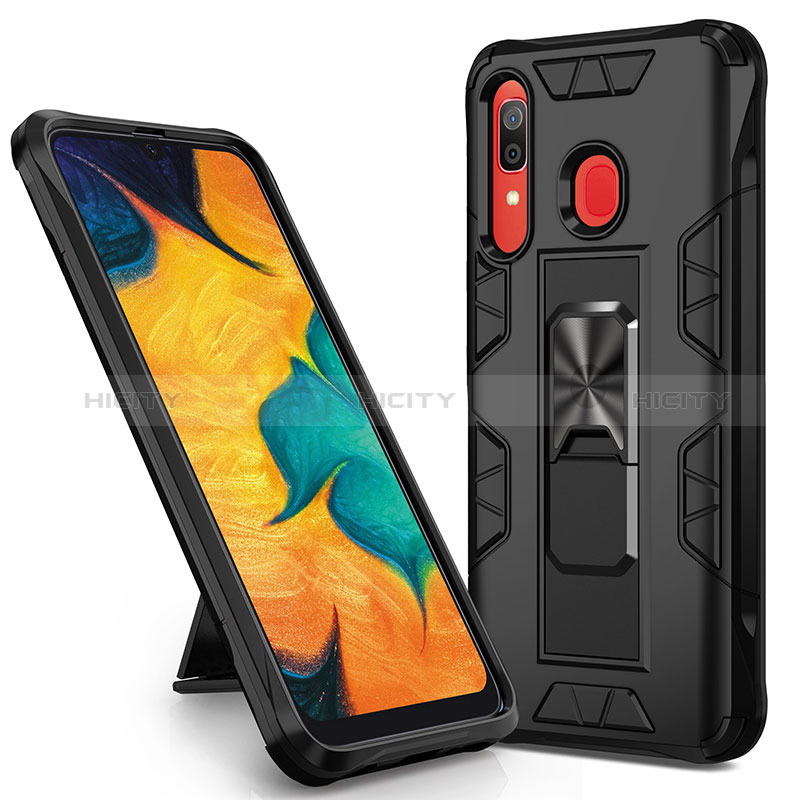 Coque Contour Silicone et Plastique Housse Etui Mat avec Aimant Magnetique Support MQ1 pour Samsung Galaxy A30 Noir Plus