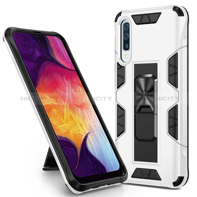 Coque Contour Silicone et Plastique Housse Etui Mat avec Aimant Magnetique Support MQ1 pour Samsung Galaxy A30S Blanc Plus