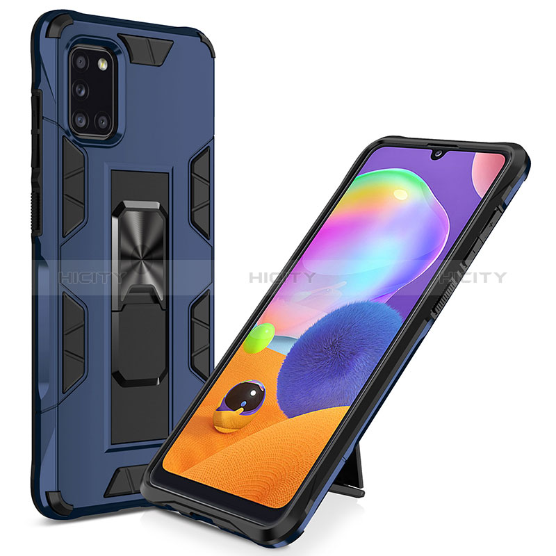 Coque Contour Silicone et Plastique Housse Etui Mat avec Aimant Magnetique Support MQ1 pour Samsung Galaxy A31 Bleu Plus