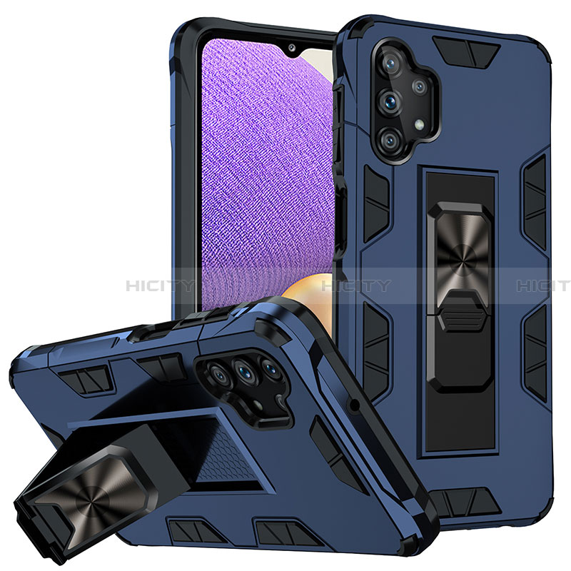 Coque Contour Silicone et Plastique Housse Etui Mat avec Aimant Magnetique Support MQ1 pour Samsung Galaxy A32 4G Bleu Plus