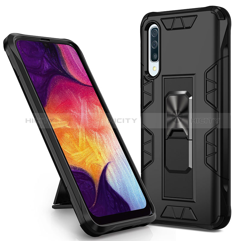 Coque Contour Silicone et Plastique Housse Etui Mat avec Aimant Magnetique Support MQ1 pour Samsung Galaxy A50S Noir Plus