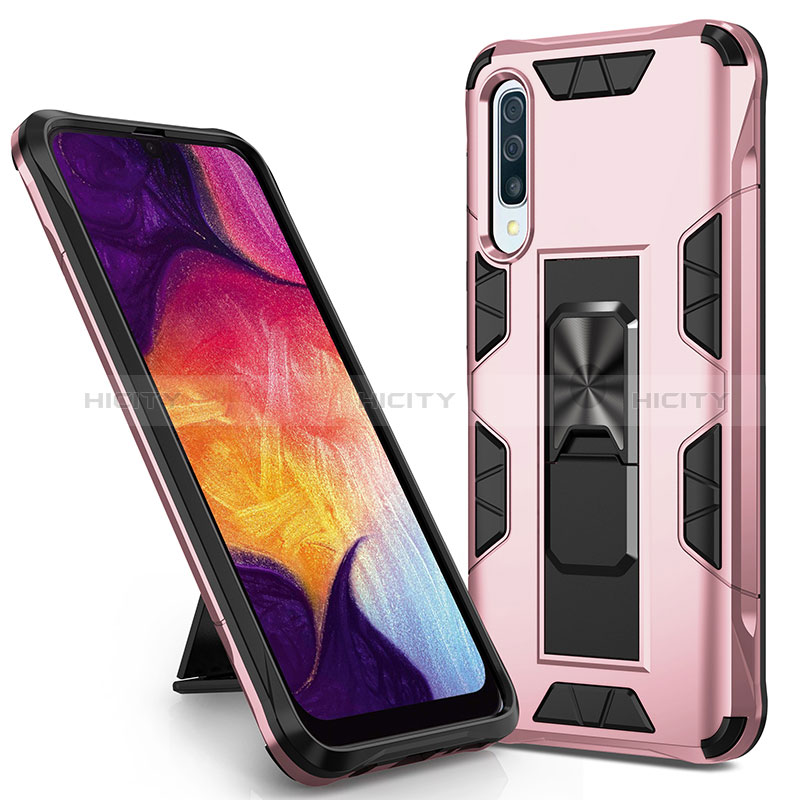 Coque Contour Silicone et Plastique Housse Etui Mat avec Aimant Magnetique Support MQ1 pour Samsung Galaxy A50S Or Rose Plus