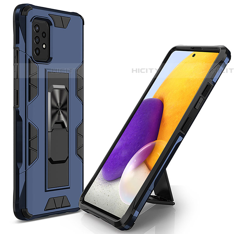 Coque Contour Silicone et Plastique Housse Etui Mat avec Aimant Magnetique Support MQ1 pour Samsung Galaxy A52 5G Bleu Plus