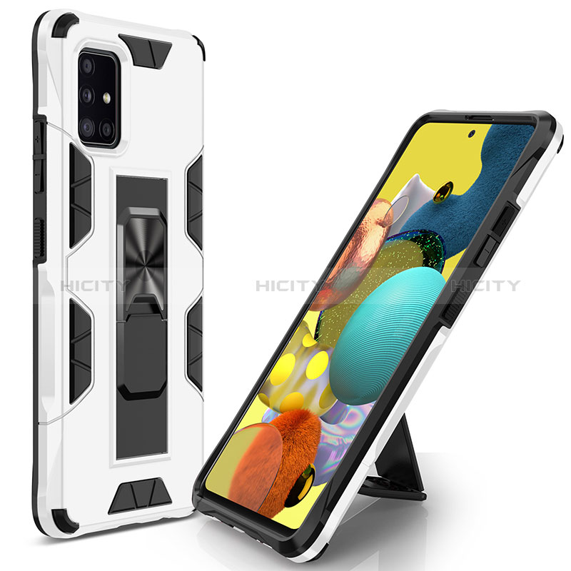 Coque Contour Silicone et Plastique Housse Etui Mat avec Aimant Magnetique Support MQ1 pour Samsung Galaxy A71 5G Blanc Plus