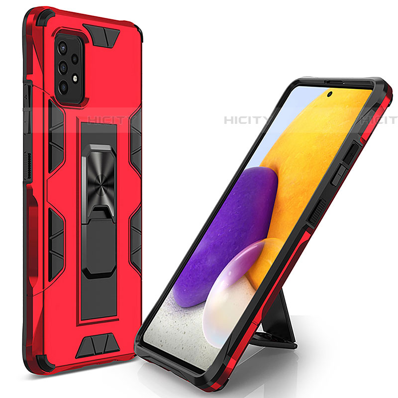 Coque Contour Silicone et Plastique Housse Etui Mat avec Aimant Magnetique Support MQ1 pour Samsung Galaxy A72 5G Rouge Plus