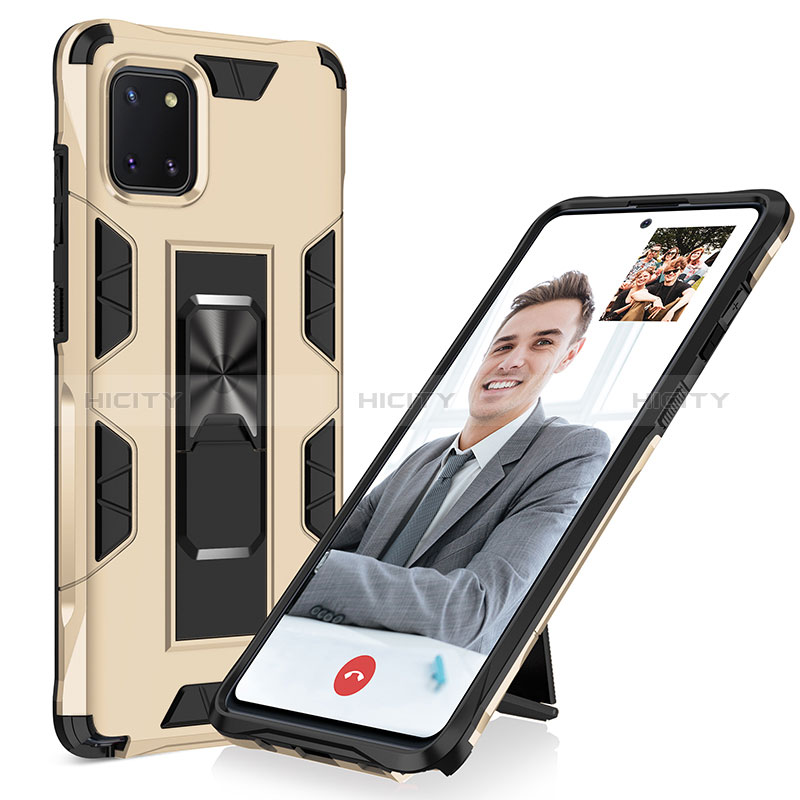 Coque Contour Silicone et Plastique Housse Etui Mat avec Aimant Magnetique Support MQ1 pour Samsung Galaxy A81 Or Plus