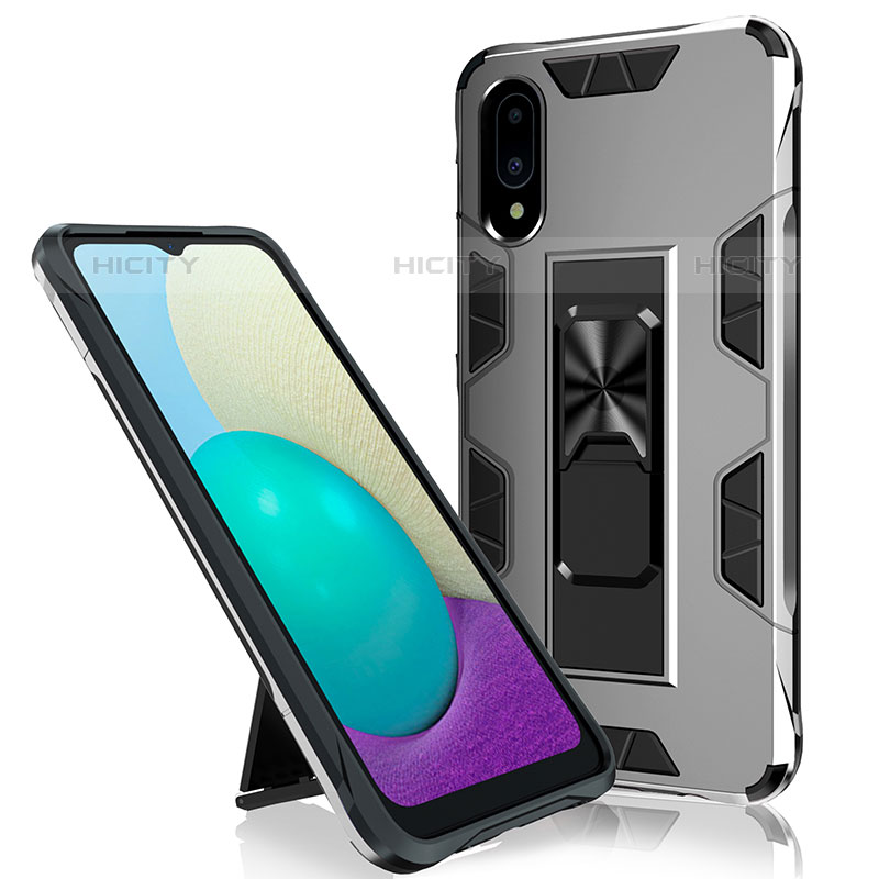 Coque Contour Silicone et Plastique Housse Etui Mat avec Aimant Magnetique Support MQ1 pour Samsung Galaxy M02 Argent Plus