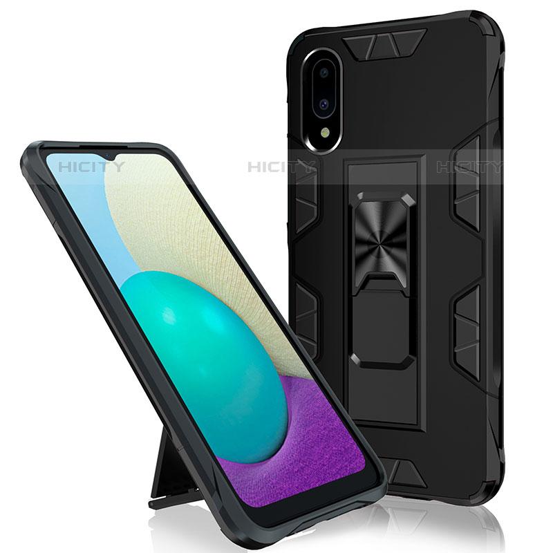 Coque Contour Silicone et Plastique Housse Etui Mat avec Aimant Magnetique Support MQ1 pour Samsung Galaxy M02 Noir Plus