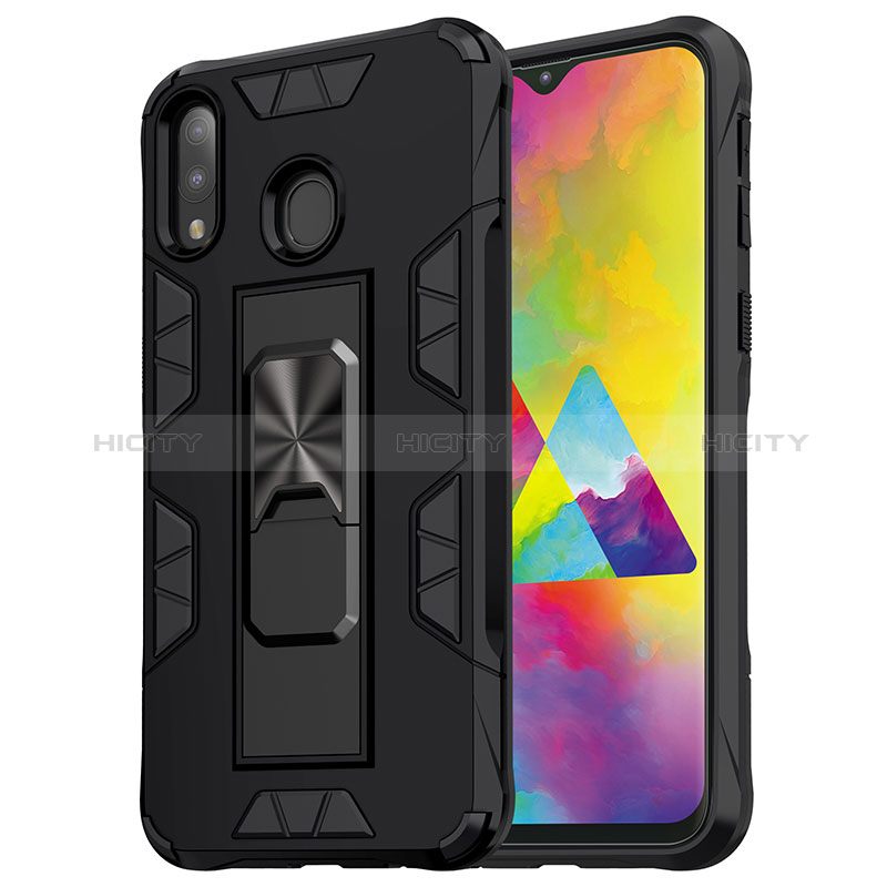 Coque Contour Silicone et Plastique Housse Etui Mat avec Aimant Magnetique Support MQ1 pour Samsung Galaxy M20 Noir Plus