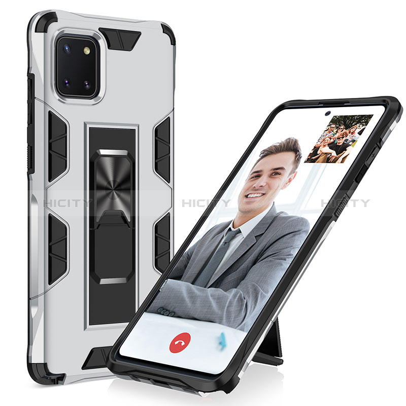 Coque Contour Silicone et Plastique Housse Etui Mat avec Aimant Magnetique Support MQ1 pour Samsung Galaxy M60s Argent Plus