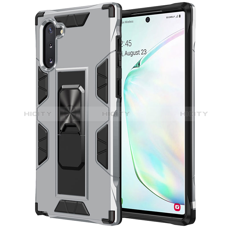 Coque Contour Silicone et Plastique Housse Etui Mat avec Aimant Magnetique Support MQ1 pour Samsung Galaxy Note 10 5G Argent Plus