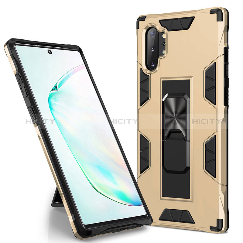 Coque Contour Silicone et Plastique Housse Etui Mat avec Aimant Magnetique Support MQ1 pour Samsung Galaxy Note 10 Plus 5G Or Plus