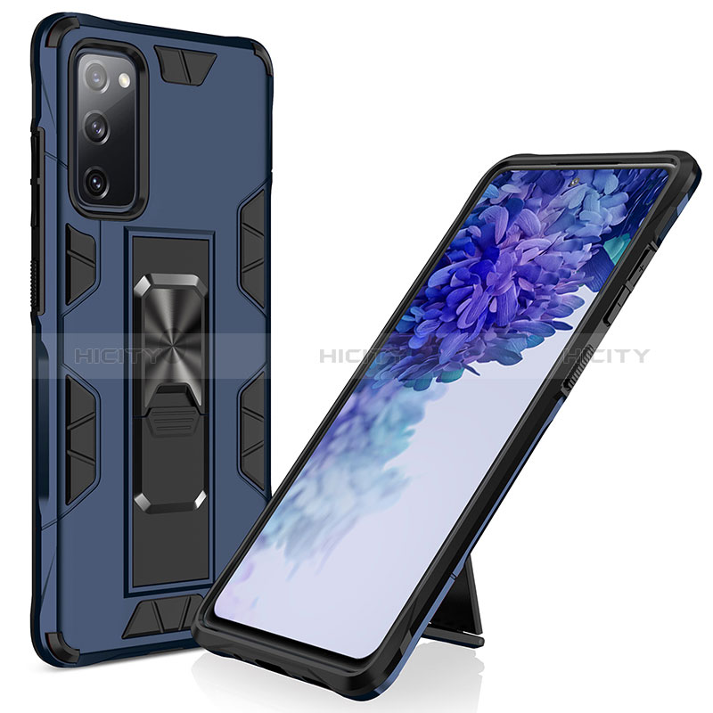 Coque Contour Silicone et Plastique Housse Etui Mat avec Aimant Magnetique Support MQ1 pour Samsung Galaxy S20 FE (2022) 5G Bleu Plus